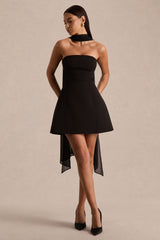 Noor | Black Bandeau-Neck Mini Dress With Scarf Detail
