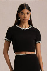 Salma | Black Hand-Embellished Top