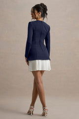 Lysette | Navy Sweetheart Long-Sleeve Stretch Mini Dress