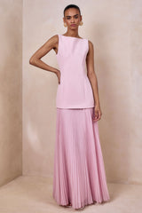 Hadley | Light-Pink Boat-Neck Maxi Dress With Drop-Waist