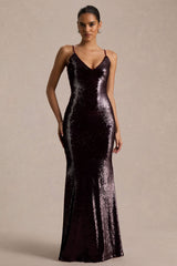 Lenor | Burgundy Plunge-Neck Maxi Dress