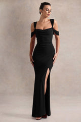 Amoura | Black Square-Neck Draped Wrap Maxi Dress