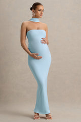 Glaze | Powder Blue High-Neck Maternity Maxi Dress
