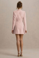 Blossoming | Baby Pink Plunge-Neck Tailored Mini Dress With Pleating
