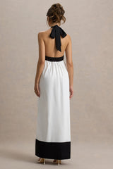 Clarabella | White & Black Halter-Neck Maxi Dress