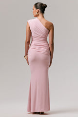 Mardi | Pink Asymmetric Maxi Dress With Ruching