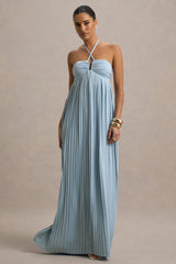Elayne | Powder Blue Halter-Neck Maxi Dress With Cut-Out Detail