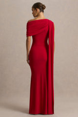Zendaya | Red Asymmetric-Neck Fishtail Maxi Dress With Sash