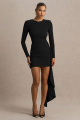 Zaya | Black Long Sleeve Mini Dress With Drape
