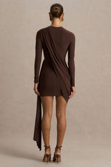 Calista | Brown Crew-Neck Mini Dress With Sash
