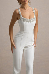 Amadi | White Embellished Strappy Flared-Leg Jumpsuit