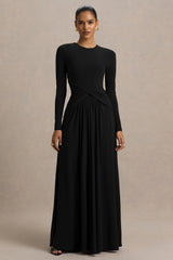 Estrella | Black High-Neck Maxi Dress With Ruched Detailing