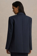 Alana | Navy Pinstripe Plunge-Neck Oversized Blazer