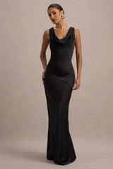 Alesso | Black Satin Cowl-Neck Slip-Maxi Dress