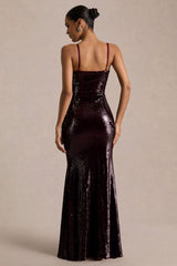 Lenor | Burgundy Plunge-Neck Maxi Dress