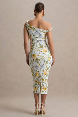Salome | Lemon Floral Print Twisted Asymmetric Maternity Midi Dress