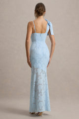 Chyna | Light Blue Cowl-Neck Maxi Dress With Bow Strap