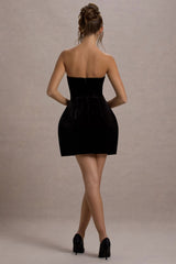 Naia | Black Velvet Embellished Bandeau Mini Dress