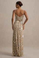 Gemini | Floral Sequin Hand-Embellished Strappy Maxi Dress
