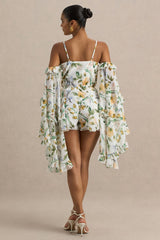 Anaya | Lemon Floral Print Chiffon Playsuit With Long Sleeves