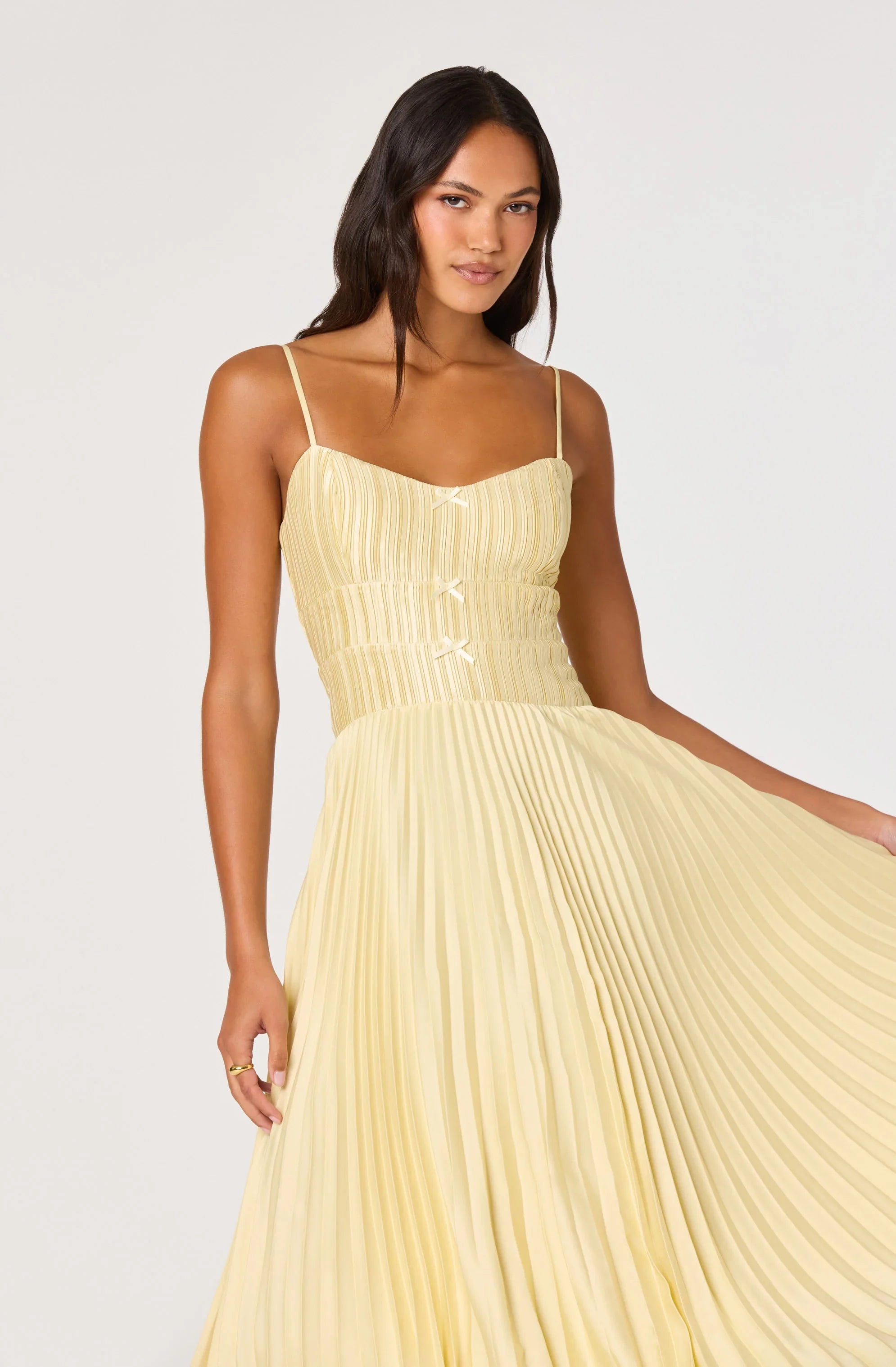 Inixyf Shionagh Satin Bow-Detail Pleated Midi Dress
