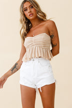 Anjelica Raw Edge Crop Top Beige