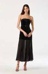Lbruh Strapless Contrast Belted Midi Dress