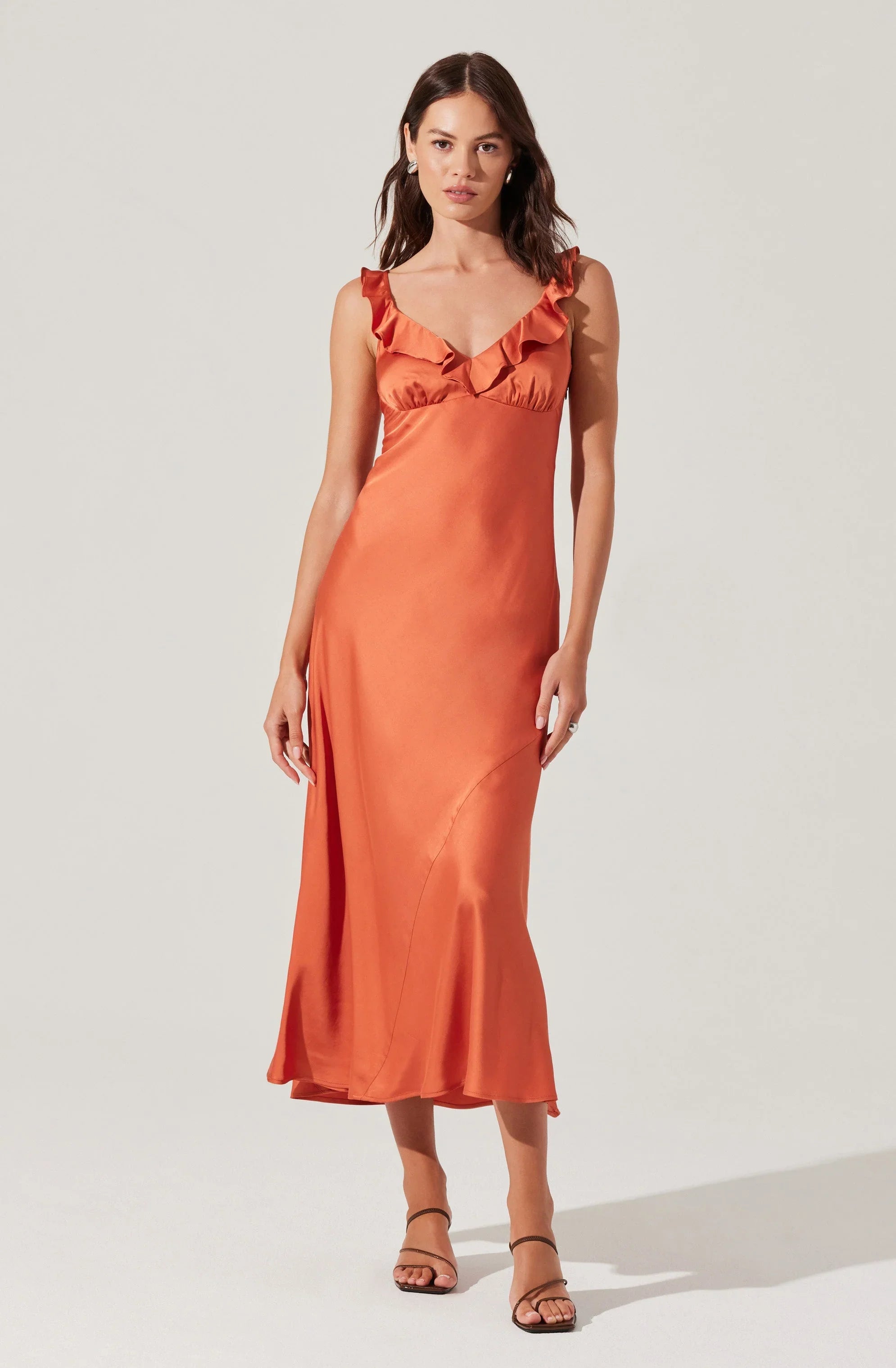Lbruh Zoie Satin Ruffle Midi Dress