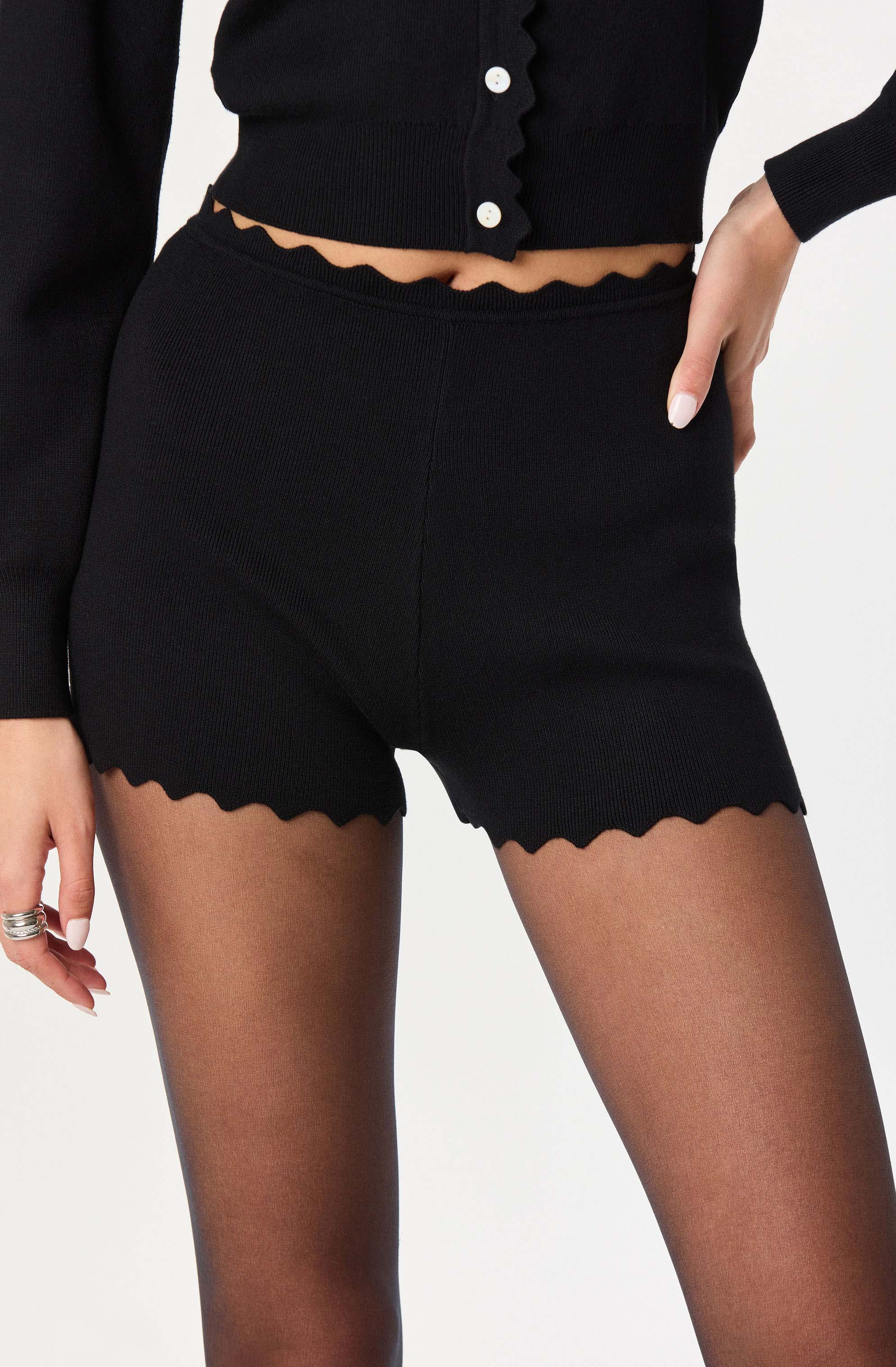 Inixyf Scalloped Trim Sweater Shorts