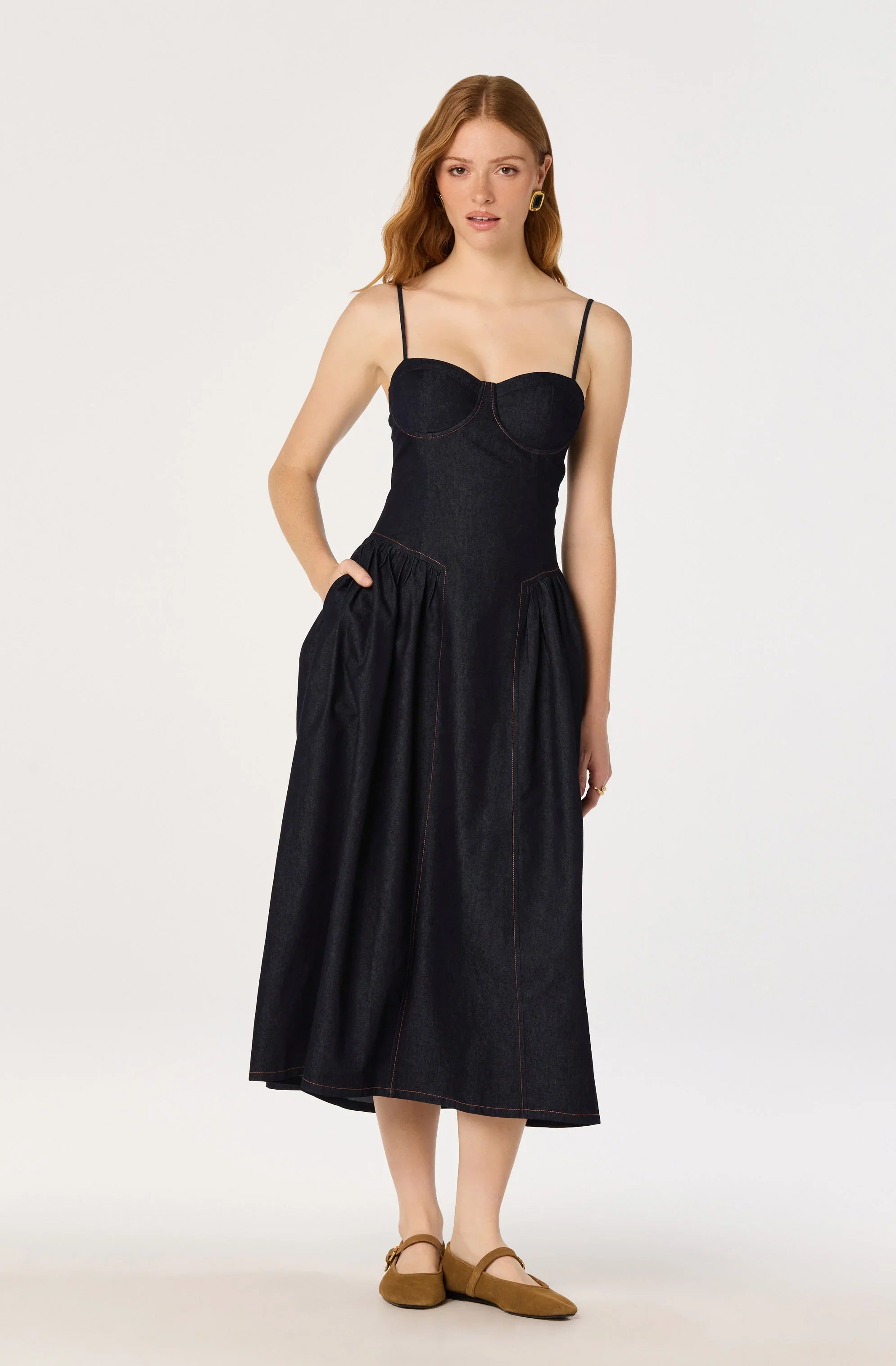 Lbruh Margaux Denim Bustier Midi Dress