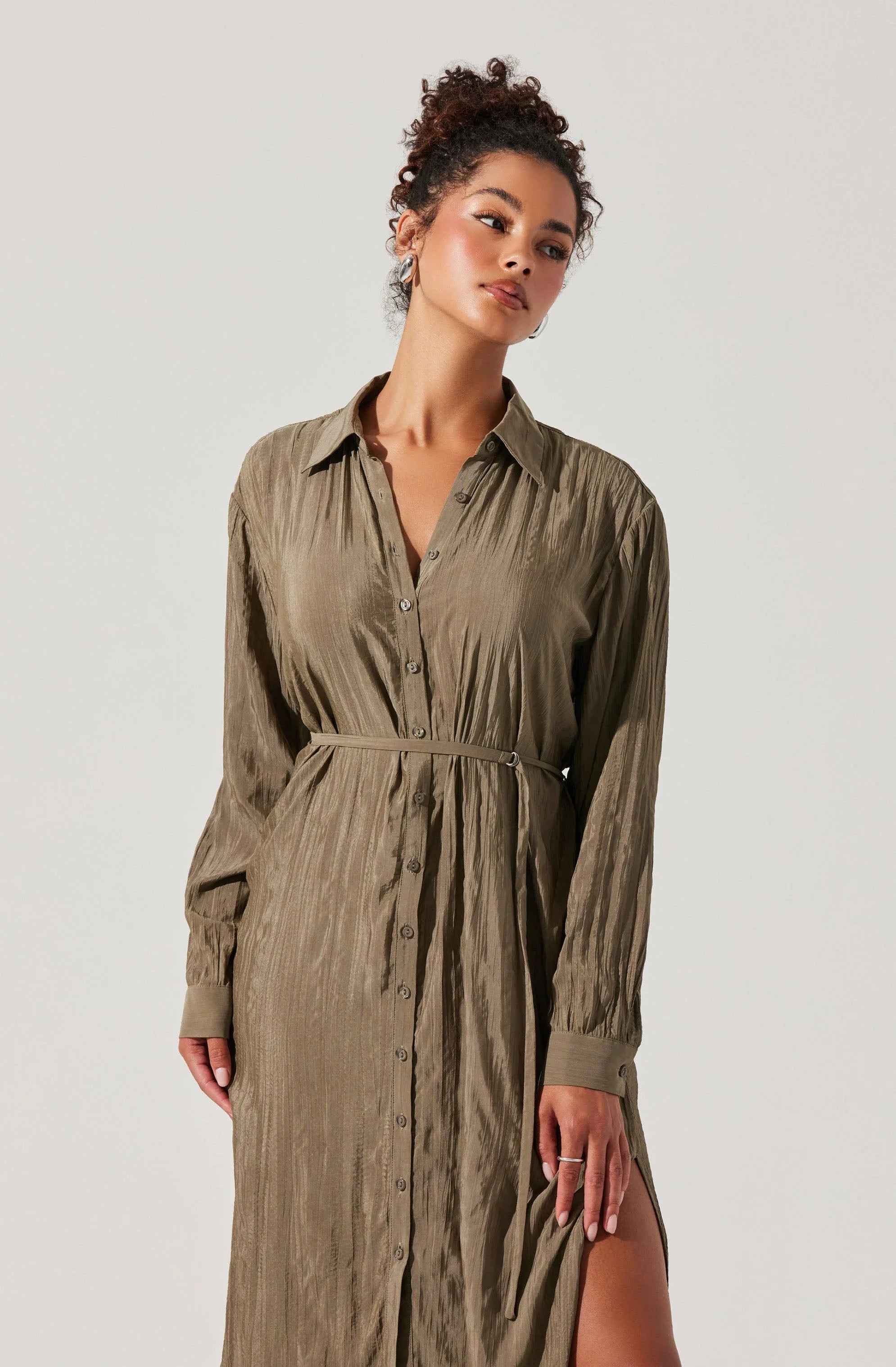 Lbruh Belted Long Sleeve Shirt Dress