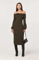 Lbruh Tilde Off Shoulder Midi Sweater Dress