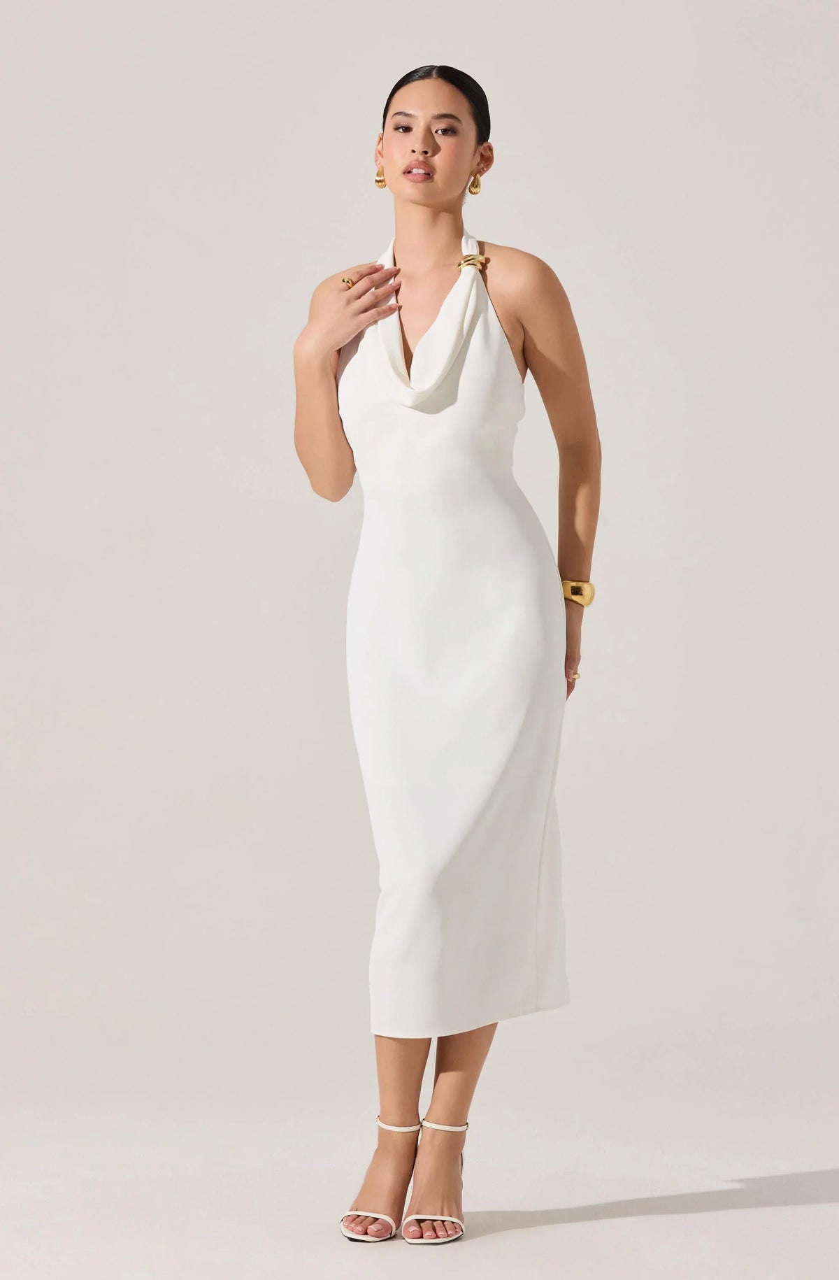 Lbruh Alanna Halter Cowl Neck Midi Dress