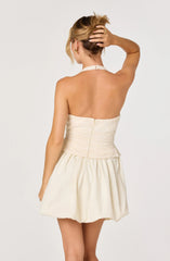 Inixyf Giavanna Mixed Media Halter Mini Dress