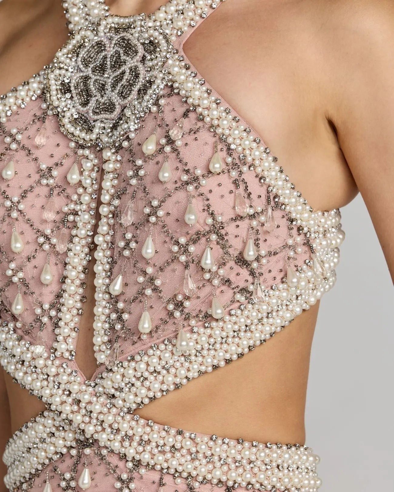 Pink Pearl Embellished Open Back Gown
