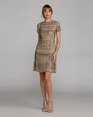 Gold Short Sleeve Embellished Mini Dress