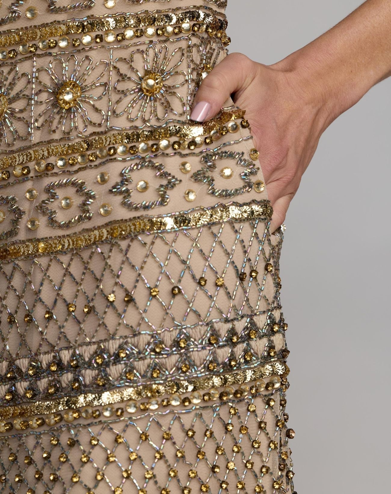 Gold Short Sleeve Embellished Mini Dress