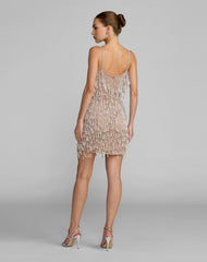 Beige Pearl Fringe Mini Dress