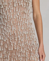 Beige Pearl Fringe Mini Dress
