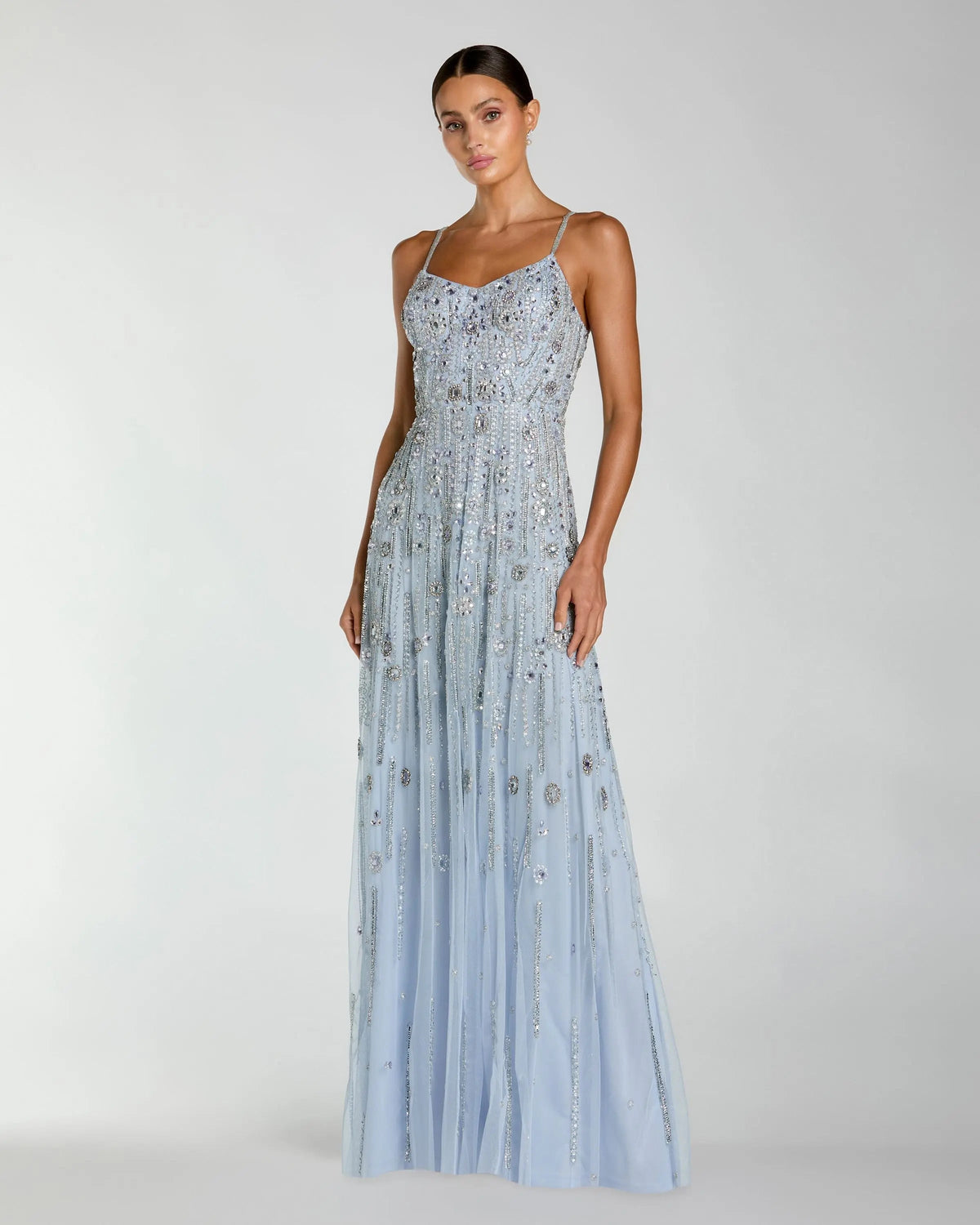 Blue Rhinestone Embellished Sweetheart Neck A-Line Gown