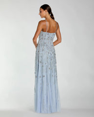 Blue Rhinestone Embellished Sweetheart Neck A-Line Gown