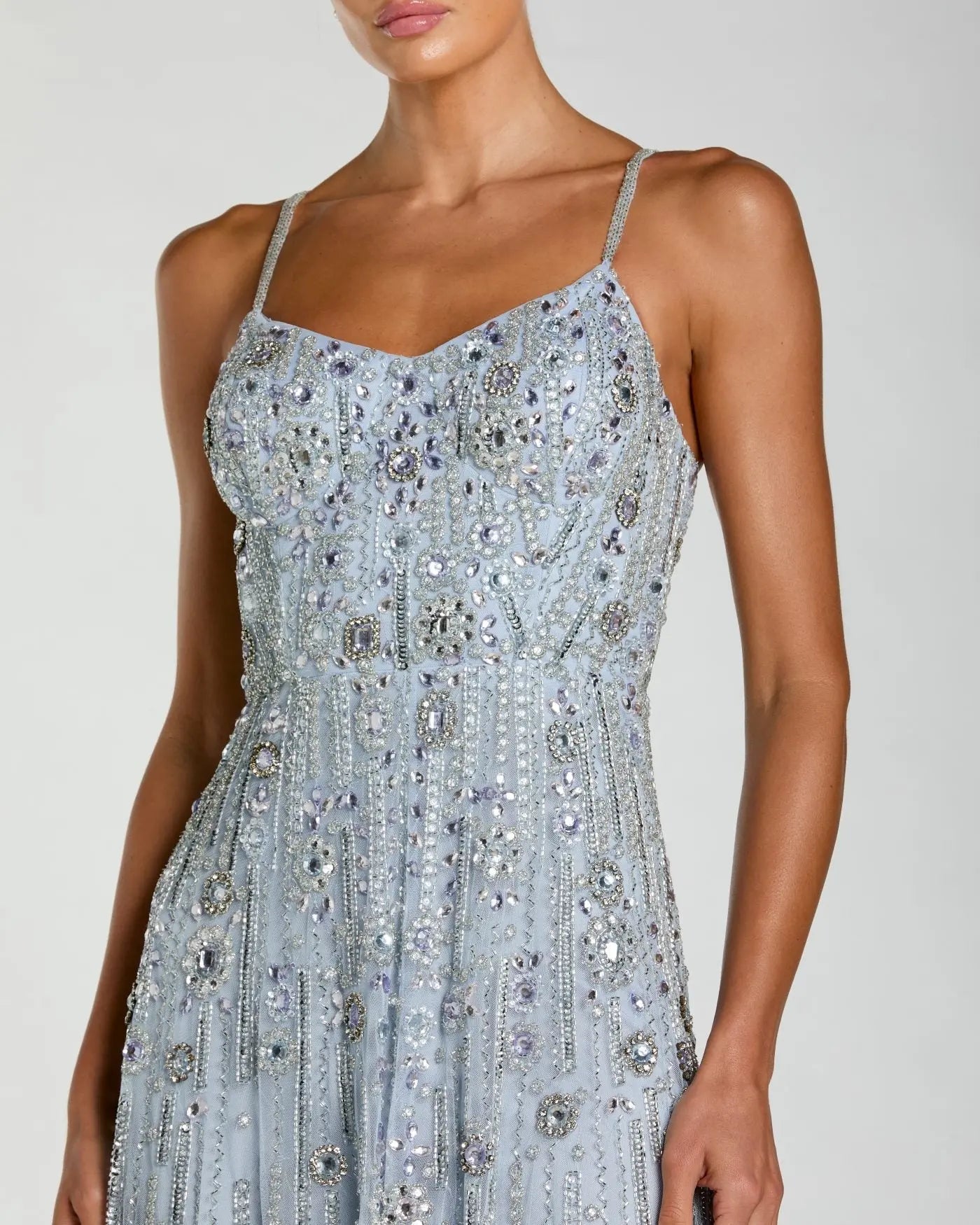Blue Rhinestone Embellished Sweetheart Neck A-Line Gown