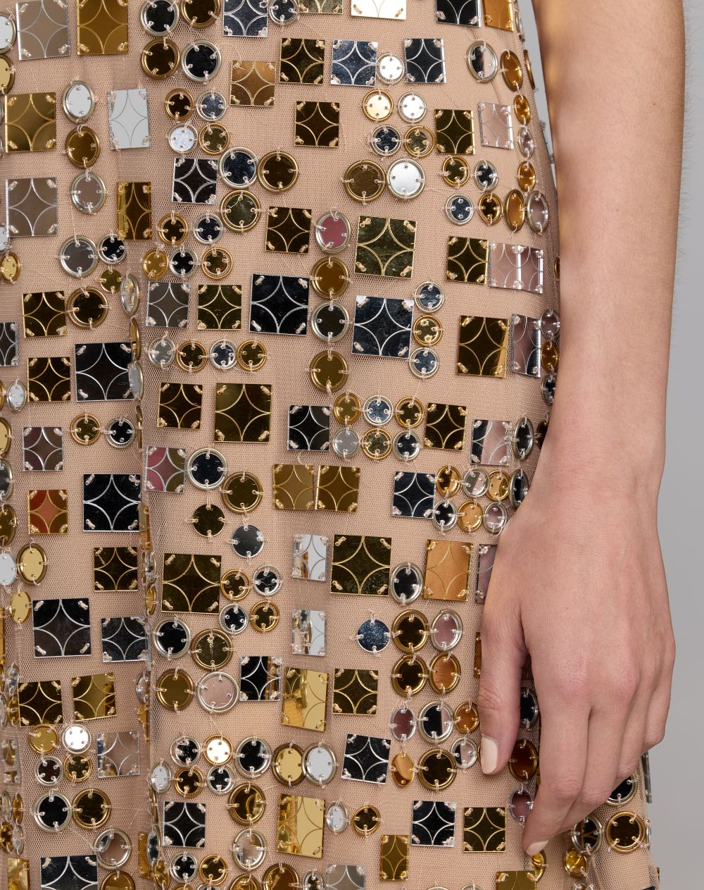 Gold Geometric Embellished Sleeveless Mini Dress