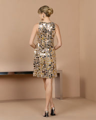 Gold Geometric Embellished Sleeveless Mini Dress