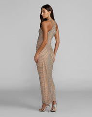 Beige Halter Neck Embellished Maxi Dress