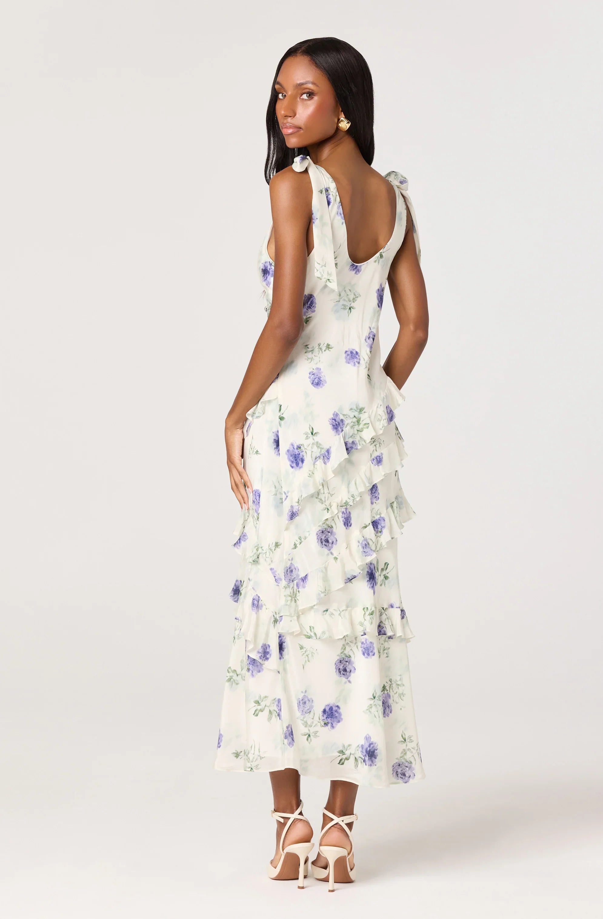 Inixyf Fen Floral Tie-Strap Ruffle Midi Dress