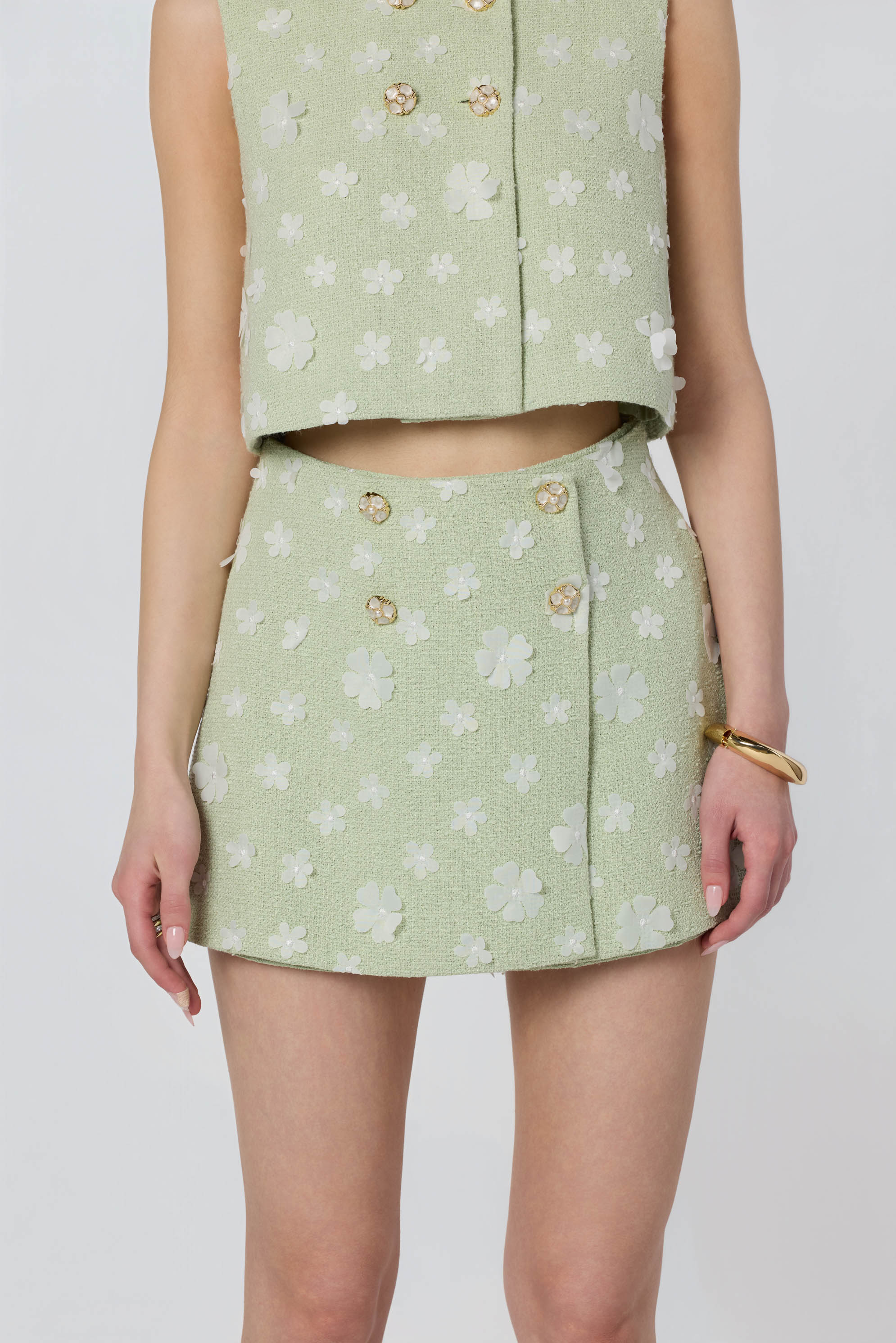 Inixyf Janell Floral Applique Tweed Skort