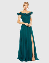 Teal Ruched Off The Shoulder A Line Gown - FINAL SALE