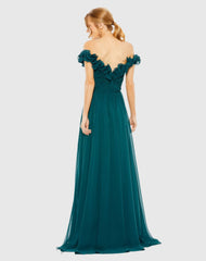 Teal Ruched Off The Shoulder A Line Gown - FINAL SALE