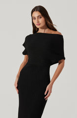Lbruh Off Shoulder Ribbed Midi Sweater Dress
